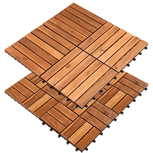 Herrselsam Holzfliesen aus Akazien Holz，30 x 30 cm Bodenfliesen, 55 Stück, 5 m² Terrassenfliese，Balkon Bodenbelag, Holzfliesen Balkon, 12 Latten Fliese von Herrselsam