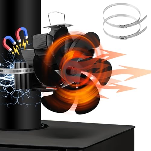 Herrselsam Kaminventilator 6-Blättern Magnetisch Ofenventilator ohne Strom Wärmebetriebener Kaminlüfter Stromloser Hitzebetrieben Kamin Ventilator Leiser Ofen mit 2PCS Ersatzteil Ring(2 Stücke) von Herrselsam
