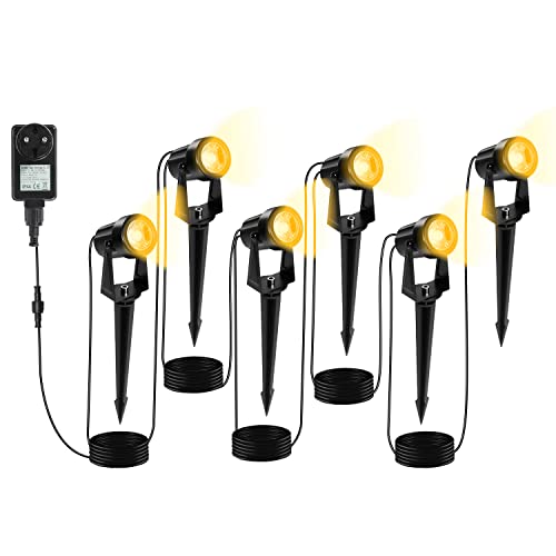 Herrselsam LED Gartenbeleuchtung, 6er Set Gartenleuchte mit Erdspieß, Warmweiß Scheinwerfer Gartenlampe Wegbeleuchtung, IP65 Wasserdicht LED Gartenstrahler mit Stecker von Herrselsam