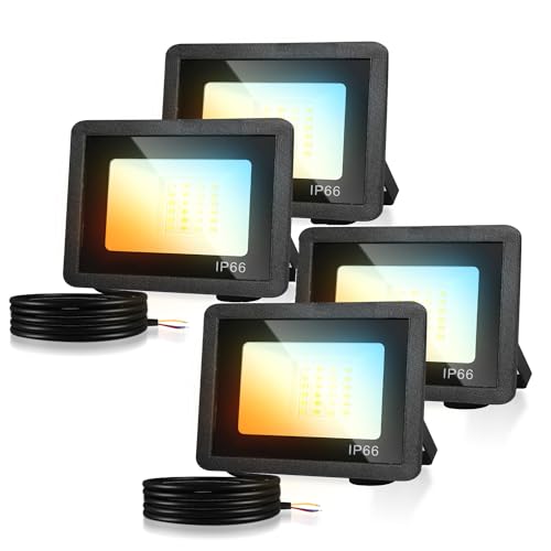 Herrselsam LED Strahler, 4x20W Dimmbar LED Scheinwerfer Flutlicht, 3 Farbtemperatur 3000K/4000K/6500K, IP66 Wasserdicht Aussenstrahler Superhell 1900LM LED Strahler Außen(kein Stecker) von Herrselsam