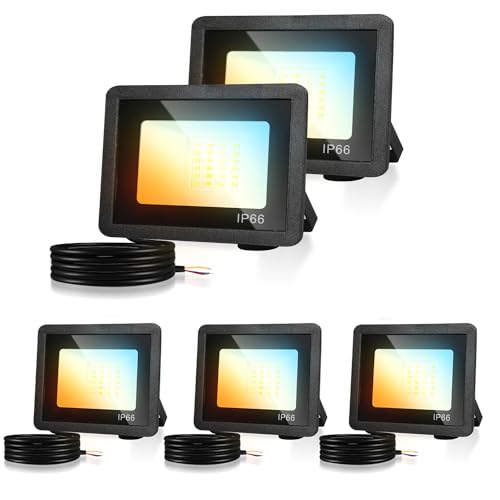 Herrselsam LED Strahler, 5x20W Dimmbar LED Scheinwerfer Flutlicht, 3 Farbtemperatur 3000K/4000K/6500K, IP66 Wasserdicht Aussenstrahler Superhell 1900LM LED Strahler Außen(kein Stecker) von Herrselsam