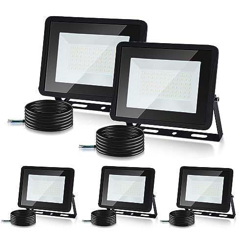 Herrselsam LED Strahler Außen, 10W Flutlicht Aluminium Außenleuchte Superhell 900LM 3000K Warmweiß, Scheinwerfer IP66 Wasserdicht für Garage Hinterhof (Kein Stecker) von Herrselsam
