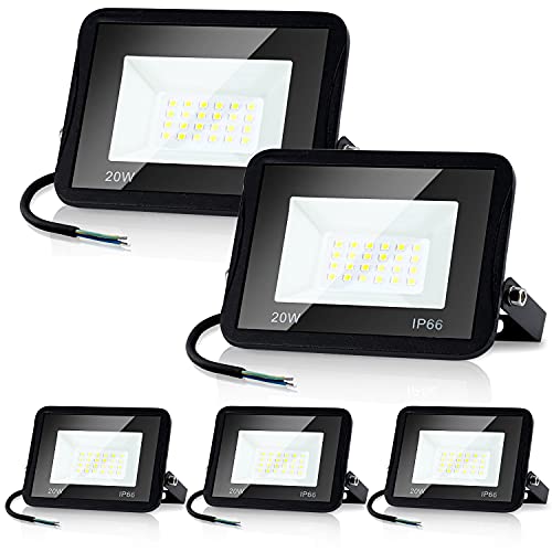 Herrselsam LED Strahler Außen 20W, 5 Stück Außenleuchter Superhell 1700LM LED Scheinwerfer außen, 6000K Kaltweiß IP66 Wasserfest Fluter Flutlicht Aussenstrahler für Hof Lager Dach Garten Garage Herrselsam LED Strahler Außen 20W, 5 Stück Außenleuchter Superhell 1700LM LED Scheinwerfer außen, 6000K Kaltweiß IP66 Wasserfest Fluter Flutlicht Aussenstrahler für Hof Lager Dach Garten Garage von Herrselsam