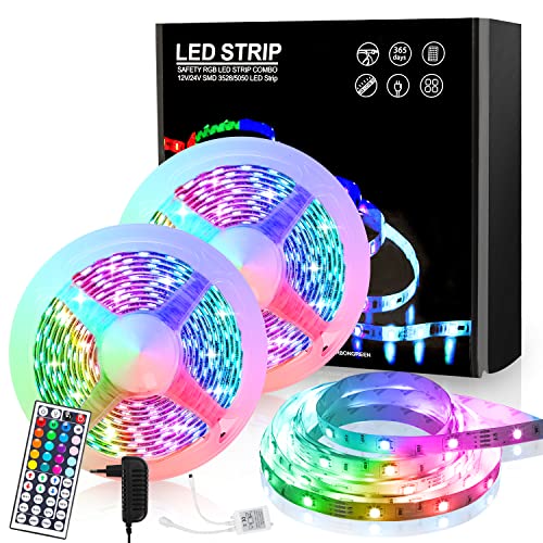 Herrselsam LED Strip 10m RGB Streifen, 300 LED RGB 5050, Farbwechsel Lichterkette mit 44 Tasten Fernbedienung, Flexibel Band, Selbstklebend IP20 für Innenbereich Schlafzimmer Deko(2 * 5M) von Herrselsam