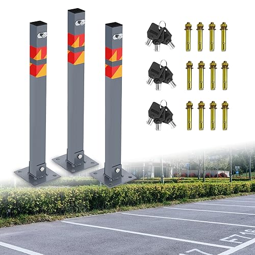 Herrselsam Parkpfosten Klappbar,Parkplatzsperren Absperrpfosten, Parkplatz-Barriere mit Schlüssel und Reflexstreifen,Stahl Robust Standfuß Stabil Sperrpfosten 3er Set Herrselsam Parkpfosten Klappbar,Parkplatzsperren Absperrpfosten, Parkplatz-Barriere mit Schlüssel und Reflexstreifen,Stahl Robust Standfuß Stabil Sperrpfosten 3er Set von Herrselsam