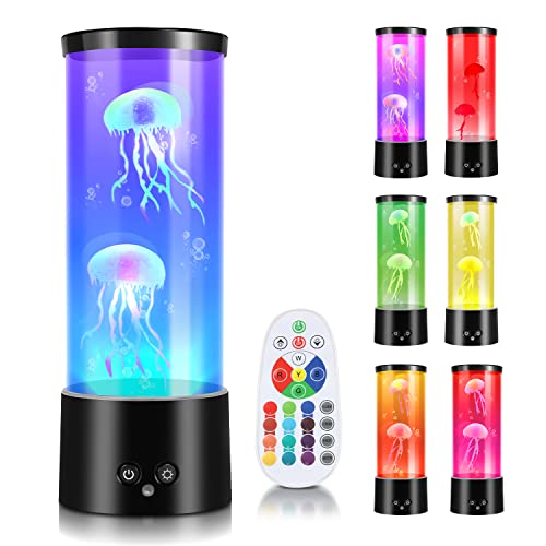 Herrselsam Quallenlampe Jellyfish Lamp RGB Lavalampe 12 Lichtfarben und 4 Lichtmodi Home Office Zimmer Desktop Dekoration Nachtlicht für Kinder Freunde Liebhaber Geburtstag Geschenke,Schwarz von Herrselsam