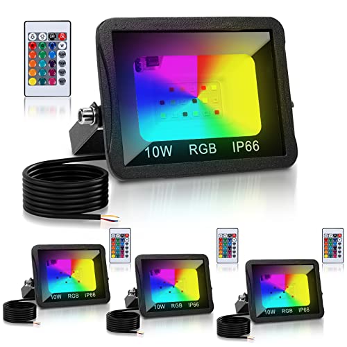 Herrselsam RGB LED Strahler 10W, Fluter Mit Fernbedienung Außen Dimmbar, 16 Farben 4 Modi, IP66 Wasserdicht für Party, Garten, Stimmungslicht (4 Stück) von Herrselsam