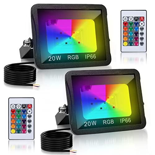 Herrselsam RGB LED Strahler 20W mit Fernbedienung, RGB LED Fluter Dimmbar mit 16 Farben 4 Modi, IP66 Wasserdicht, RGB fluter Outdoor für Party, Garten, Stimmungslicht (2 Stück) von Herrselsam