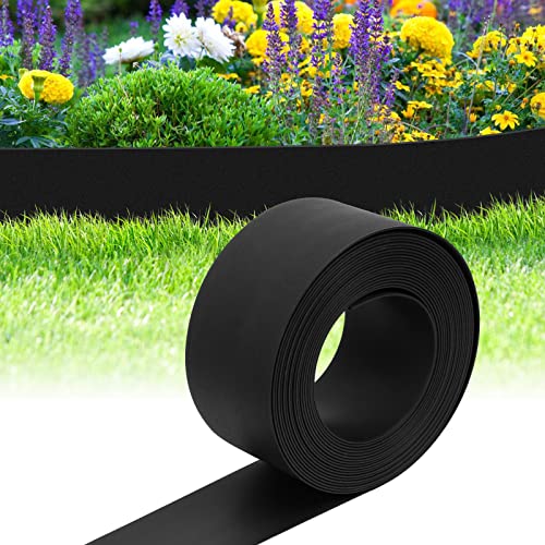 Herrselsam Rasenkante Kunststoff Mähkante Beetumrandung, Beeteinfassung aus 100% recyceltem Plastik, für Kurven Blumenbeet Umrandung unsichtbar (Länge 50m - Höhe 14cm, Schwarz) von Herrselsam