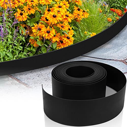 Herrselsam Rasenkanten Kunststoff Mähkante, Beeteinfassung Rund Gartenumrandung Unsichtbar Lawn Edging Garten Rasenkantenband Blumenbeeten, Länge 20 m Höhe 10 cm, Schwarz von Herrselsam