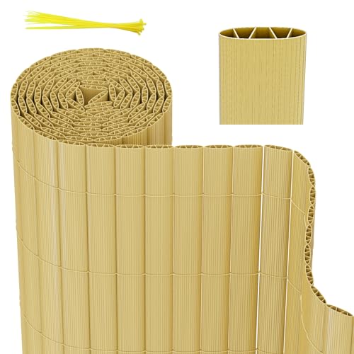Herrselsam Sichtschutzmatte PVC Sichtschutzzaun mit Kabelbindern Standard Sichtschutz Windschutz Garten Balkon Terrasse Sichtschutzzaun Bambus 80x800cm Interne W-Struktur Verstärkte Lamellen von Herrselsam
