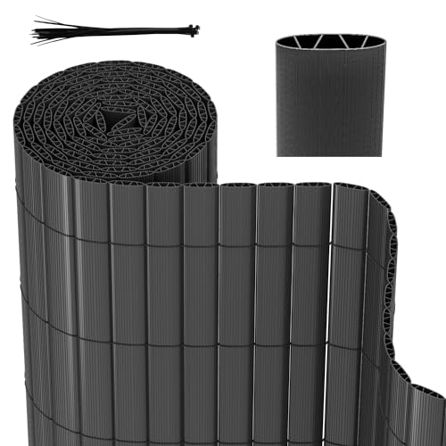 Herrselsam Sichtschutzmatte PVC Sichtschutzzaun mit Kabelbindern Standard Sichtschutz Windschutz Garten Balkon Terrasse Sichtschutzzaun Grau 80x1000cm Interne W-Struktur Verstärkte Lamellen von Herrselsam