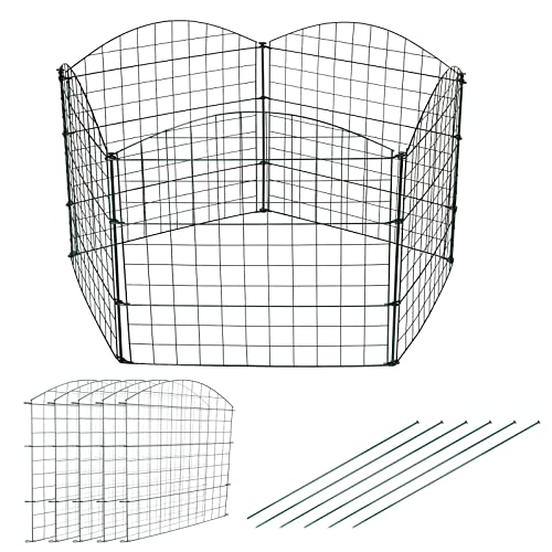 Herrselsam Teichzaun, 5tlg Set Gartenzaun Metall mit 11 Zaunelemente-5 Zaunelemente und 6 Befestigungsstäben, Metallzaun Gitterzaun Länge 3,75 m (Oberbogen, Grün) von Herrselsam