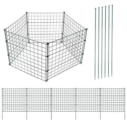 Herrselsam Teichzaun Zaunelemente, Gartenzaun Steckzaun Metall mit 20 Zaunelemente und 24 Befestigungsstäben, Gitterzaun Set für den Garten, Welpanauslauf, Freigehege (Gerade,Grün) von Herrselsam