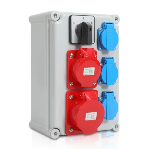Herrselsam Wandverteiler Baustromverteiler CEE 16/32A 5Polig, 3x230V Schuko Steckdosen, IP44 Wasserdicht, mit L-0-P Schalter und MCB, Vorverkabelt Stromverteiler Herrselsam Wandverteiler Baustromverteiler CEE 16/32A 5Polig, 3x230V Schuko Steckdosen, IP44 Wasserdicht, mit L-0-P Schalter und MCB, Vorverkabelt Stromverteiler von Herrselsam