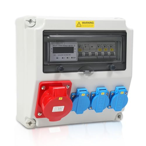Herrselsam Wandverteiler Baustromverteiler CEE 1x32A 5P, 3x16A 230V Schuko Steckdosen, mit Leitungsschutzschalter und 3-Phasen Stromzähler, IP44 Wasserdicht, Vorverkabelt Stromverteiler Herrselsam Wandverteiler Baustromverteiler CEE 1x32A 5P, 3x16A 230V Schuko Steckdosen, mit Leitungsschutzschalter und 3-Phasen Stromzähler, IP44 Wasserdicht, Vorverkabelt Stromverteiler von Herrselsam