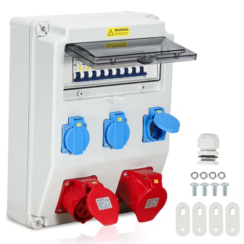 Herrselsam Wandverteiler, 1X32A 1X16A 3x230V mit Leitungsschutzschalter, 5-poliger Baustromverteiler, Innen/Außenverteiler Herrselsam Wandverteiler, 1X32A 1X16A 3x230V mit Leitungsschutzschalter, 5-poliger Baustromverteiler, Innen/Außenverteiler von Herrselsam