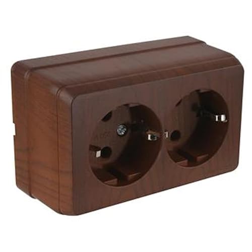 Aufputz Schuko Steckdose 2fach Holzfarben · Walnuss Imitat (Walnussfarben) · IP20 · Mutlusan · AP Serie Bron von HERRY24 Your Project Partner