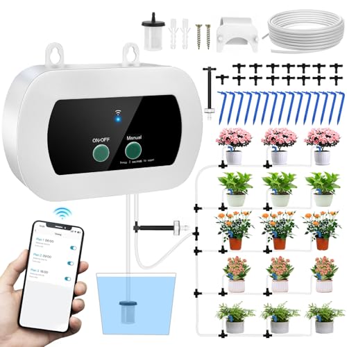 WiFi Automatisches Bewässerungssystem, APP Steuerung Intelligentes Zeitschaltuhr DIY Tropfbewässerungsset mit 15 Tropfdüsen für Garten, Balkon, Innenräume, Rasen & Hof von Hersance