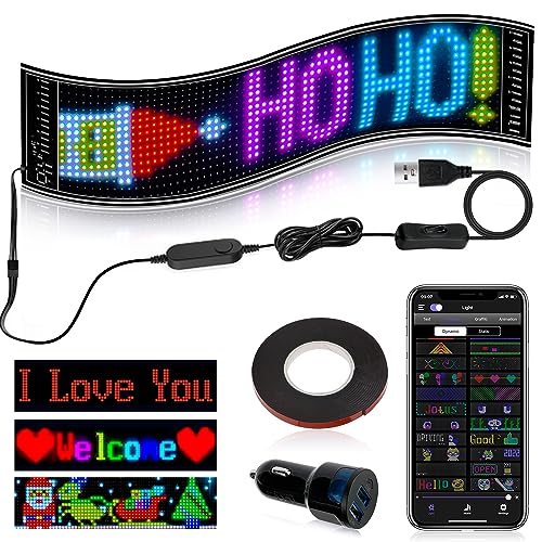 Hersance Mehrzweck RGB LED Laufschrift USB Programmierbares Flexible LED Matrix Display Panel mit Bluetooth, APP Gesteuert, LED Sign für Schild Auto, Car, Shop, Bar, Graffiti, Text, Animation Display von Hersance