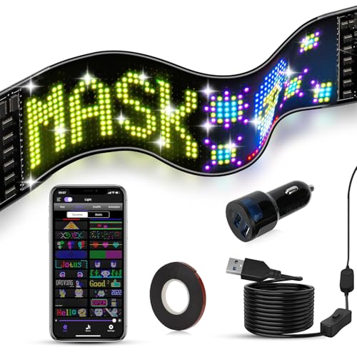 LED Laufschrift, 37 × 9 cm LED Anzeige, Programmierbare Leuchtschild mit Bluetooth-App-Steuerung, flexible USB 5V Anzeigetafel, Devil Eyes Led Augen für LKW, Auto, Geschäft, Bar, Hotel, Werbung von Hersance