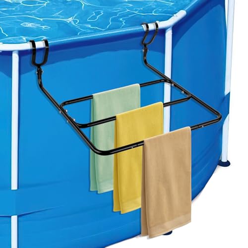 Pool Handtuchhalter für Frame Pool, Hängender Handtuchhalter Trockenständer für Aufstellpool, Passend für die Meisten Rahmenpools Stahlrahmenbecken mit 80mm Oder Weniger Oberer Reling (Schwarz) von Hersance