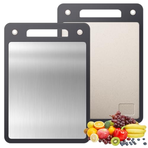 Schneidebrett für die Küche, Doppelseitiges Schneidebrett aus rostfreiem Edelstahl 316 Edelstahl und Weizenstroh 35 x 25 cm für Fleisch, Brot, Gemüse & Obst Schneidebrett für die Küche, Doppelseitiges Schneidebrett aus rostfreiem Edelstahl 316 Edelstahl und Weizenstroh 35 x 25 cm für Fleisch, Brot, Gemüse & Obst von Hersance