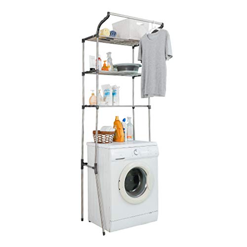 Hershii 3-stöckiges Waschküchenregal über der Toilette/Waschmaschine, Aufbewahrungsregal, Badezimmer-Organizer, Ständer, platzsparendes Regal mit Kleiderstange zum Aufhängen – Grau von Hershii
