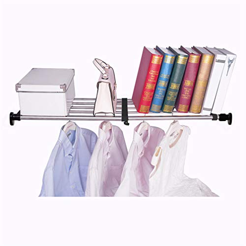 Hershii 50-80cm Erweiterbares Schrank Spannregal Verstellbarer Schrankorganisator Ausziehbarer Schrank-Trenner Kleiderstange Schrank Metallaufbewahrung, für Kleiderschrank, Küche, Badezimmer, Schwarz von Hershii