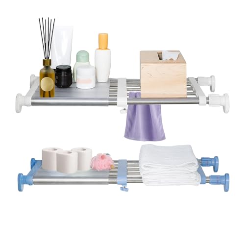 Hershii Erweiterbares Garderobensystem Teleskop Schrank Kleiderstange Kleideraufbewahrung DIY Regaltrenner Separator Veranstalter Kleiderschrankzubehör Closet Tension Shelf Rod Elfenbein & Blau von Hershii