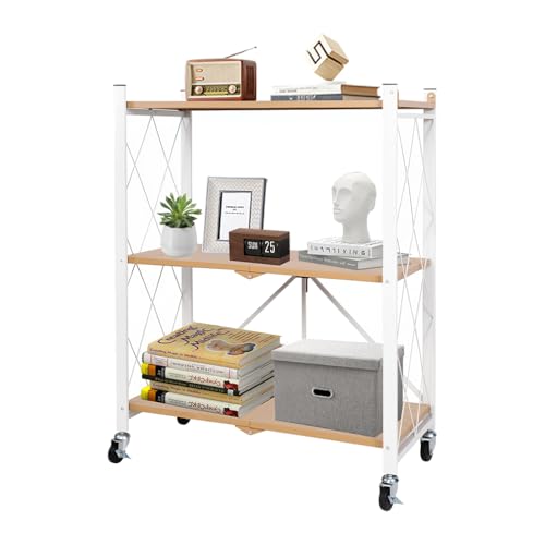 Hershii Rack aus Kohlenstoffstahl mit 360°-Drehrädern – Tragbarer, höhenverstellbarer Regal für Küche, Bad, Garage oder Lager (Farbe Eiche Weiß, 70x34x87cm) von Hershii