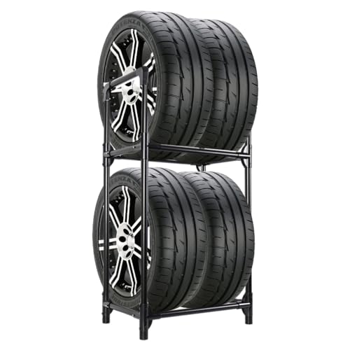 Hershii Reifenständer 2 Ebenen Reifenregal für 4 Reifen aus Metall für Garage Keller Werkstatt Lagerhaus,57.2 X 37.3 X 114.6cm (Black) von Hershii