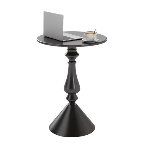 Hershii Runder Beistelltisch aus Kohlenstoffstahl im Vintage-Industrial Look - Side Table mit rustikalem Design für Wohnzimmer, Balkon oder Café (Konische Basis, Schwarz) von Hershii