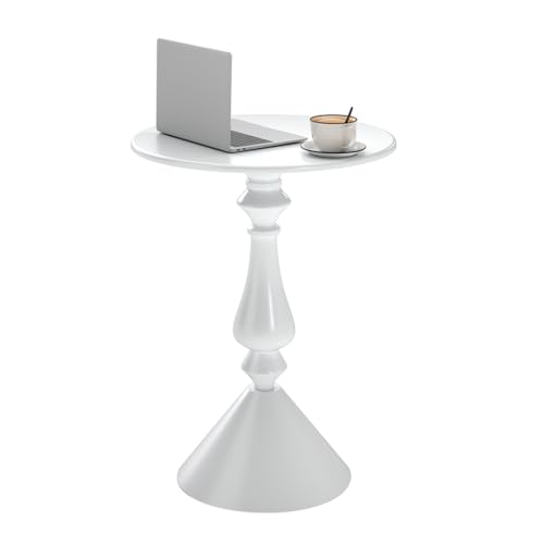 Hershii Runder Beistelltisch aus Kohlenstoffstahl im Vintage-Industrial Look - Side Table mit rustikalem Design für Wohnzimmer, Balkon oder Café (Konische Basis, Weiß) von Hershii