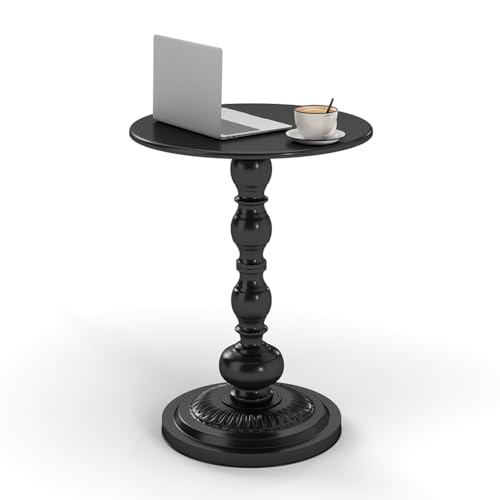 Hershii Runder Beistelltisch aus Kohlenstoffstahl im Vintage-Industrial Look - Side Table mit rustikalem Design für Wohnzimmer, Balkon oder Café (Runde Basis, Schwarz) von Hershii