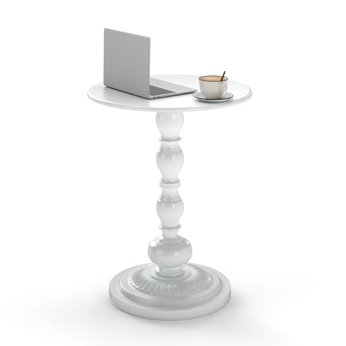 Hershii Runder Beistelltisch aus Kohlenstoffstahl im Vintage-Industrial Look - Side Table mit rustikalem Design für Wohnzimmer, Balkon oder Café (Runde Basis, Weiß) von Hershii