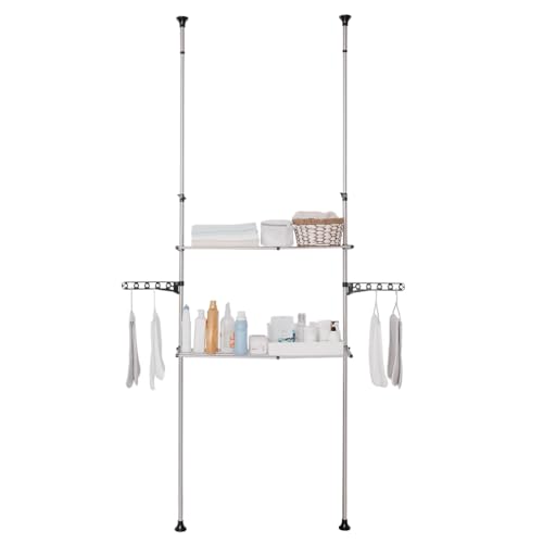 Hershii Teleskop Badregal mit 2 Ablagen ¨¹ber Toilette H?henverstellbar bis 295cm,Erweiterungsbreite 55-97cm,Platzsparer Ohne Bohren ¨¹berbauregal Teleskop-System Regal ¨¹ber der Waschmaschine von Hershii