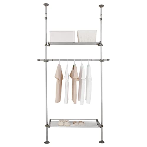 Hershii Teleskop garderoben System mit 1 kleiderstangen 2 Ablagekörbe Verstellbares Ordnungssystem ohne Bohren Teleskopstange Kleiderständer Regal Zugfederstange Kleiderablage105x38x240-310cm Φ 29,4mm von Hershii