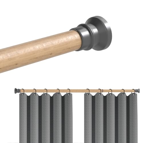 Hershii Verstellbare Duschvorhangstange aus Kohlenstoffstahl – Klemmen ohne Bohren, Kleiderständer, Starke Tragfähigkeit für Vorhangstangen und Wäscheständer (Holzfarbe, (25φ)104-190cm) von Hershii