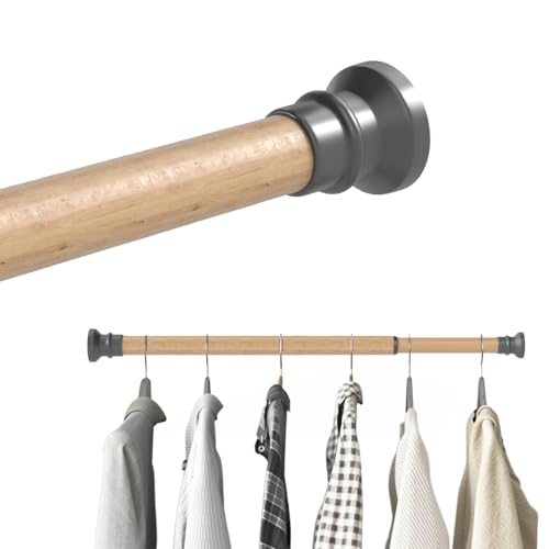 Hershii Verstellbare Duschvorhangstange aus Kohlenstoffstahl – Klemmen ohne Bohren, Kleiderständer, Starke Tragfähigkeit für Vorhangstangen und Wäscheständer (Holzfarbe, (25φ)64-110cm) von Hershii