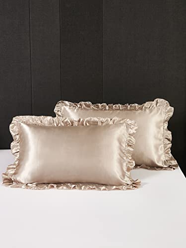 Kissenbezug 2er Set 40x60 Taupe Satin Kissenbezüge Dekorativ Bezug Super Weich Mikrofaser Kissenhülle Rüschen Dekorieren für Moderne Bett und Stuhlmöbel Waschbar von Herside