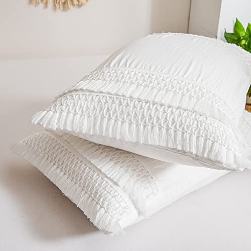 Kissenbezug 2er Set 40x60 cm Weiß Kopfkissenbezug Super Weich Mikrofaser Kissenhülle Quasten Dekorieren Taschenverschluss 40x60 Pillow case von Herside