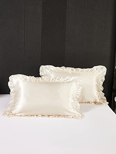 Kissenbezug 2er Set 40x80 Creme Satin Kissenbezüge Dekorativ Bezug Super Weich Mikrofaser Kissenhülle Rüschen Dekorieren für Moderne Bett und Stuhlmöbel Waschbar von Herside