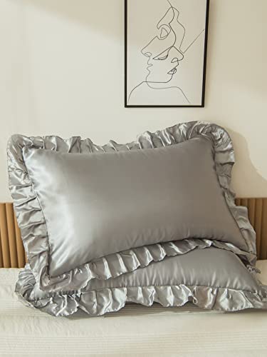 Kissenbezug 2er Set 40x80 Grau Satin Kissenbezüge Dekorativ Bezug Super Weich Mikrofaser Kissenhülle Rüschen Dekorieren für Moderne Bett und Stuhlmöbel Waschbar von Herside