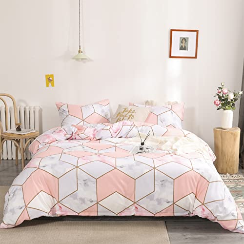 Marmor Bettwäsche 135x200 cm Wendemotiv Bettbezug Set für Mädchen Kinder mit 1 Kissenbezügen 80x80cm Betten Set Ultraweicher Mikrofaser mit Reißverschluss, Rosa Marmor von Herside