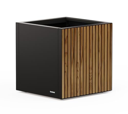 Herstera Garden Metall Pflanzkübel Deco Planter S | Kompakter Pflanzkasten aus Holz und Metall | Schwarz Pantone®6 C | Für Innen- und Außennutzung | 50x50x50 cm von Herstera