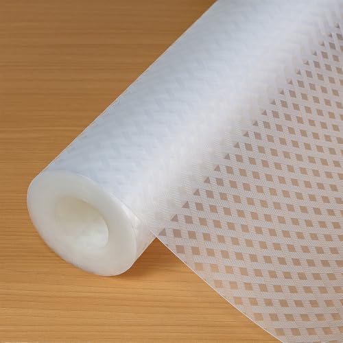 Hersvin Schubladenmatte 60cmx500cm Schrankpapier Schubladeneinlage Eva Wasserfest Nicht Klebende Unterlage Teppich für Küchenschränke (Transparent/Gekreuzte Streifen) von Hersvin
