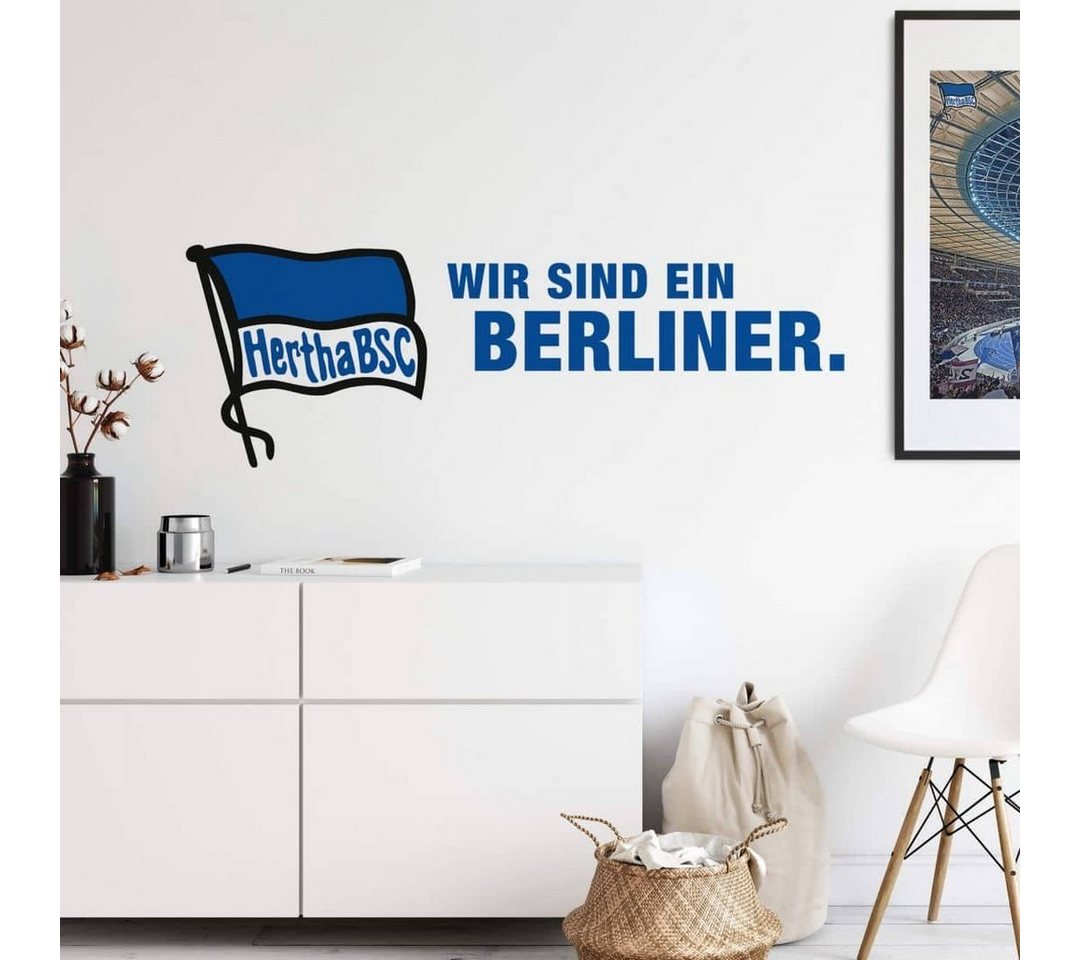Hertha BSC Wandtattoo Fußball Wandtattoo Hertha BSC Wir sind ein Berliner Flagge Blau Weiß Slogan, Wandbild selbstklebend, entfernbar von Hertha BSC