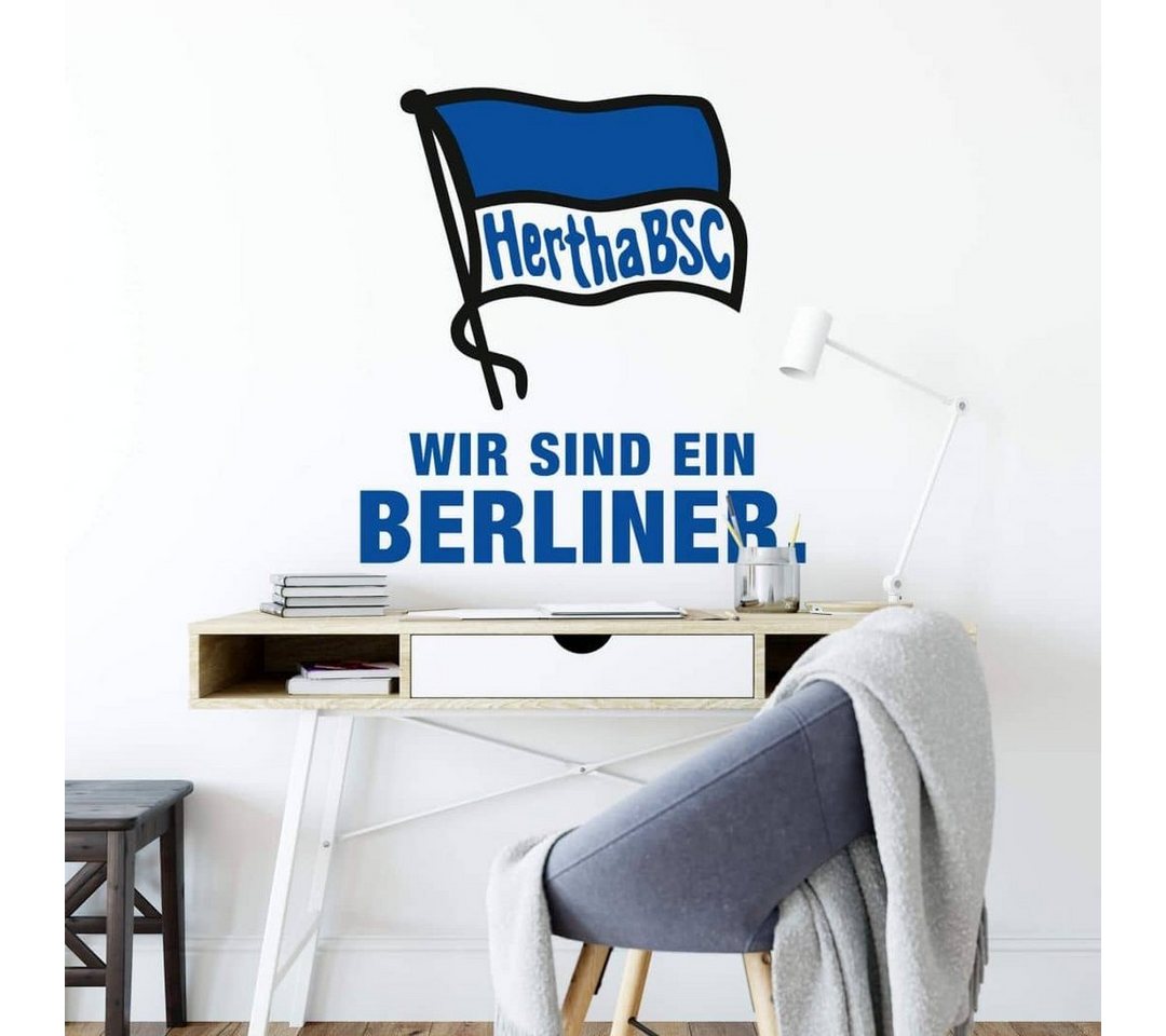 Hertha BSC Wandtattoo Fußball Wandtattoo Hertha BSC Wir sind ein Berliner Flagge Blau Weiß Slogan, Wandbild selbstklebend, entfernbar von Hertha BSC