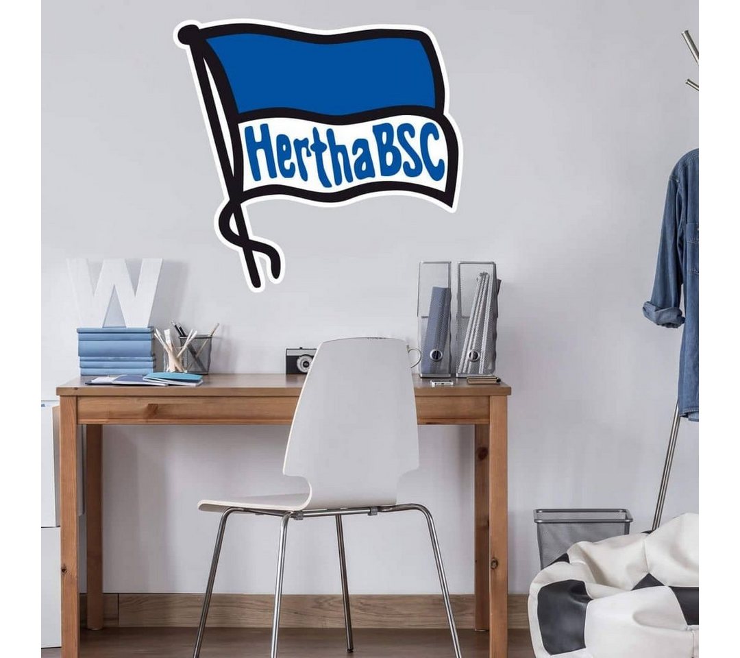 Hertha BSC Wandtattoo Fußball Wandtattoo Hertha BSC Schriftzug Fahne Blau Weiß Kinderzimmer, Wandbild selbstklebend, entfernbar von Hertha BSC